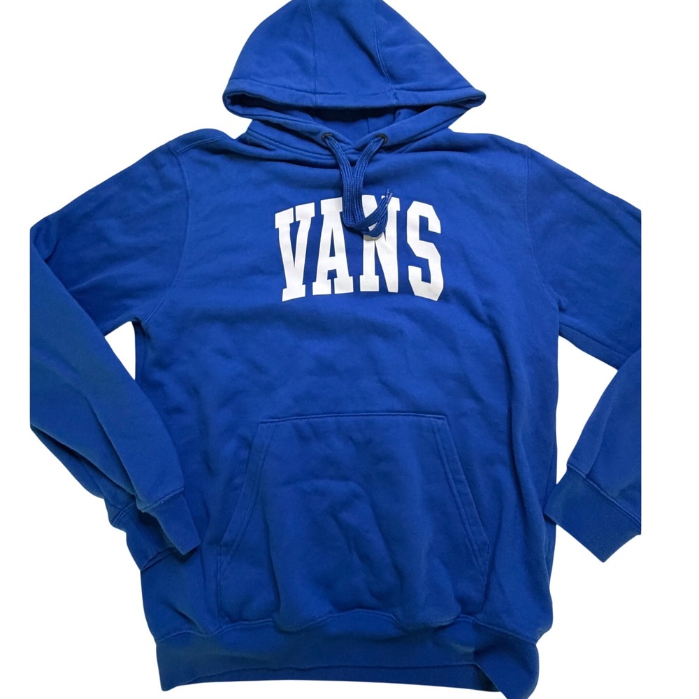 Vans Classic Fit Hoodie Royal Blue White Spell Out Logo Pullover Small